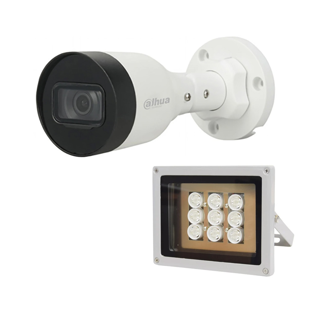 Комплект: IP-відеокамера 4 Мп Dahua DH-IPC-HFW1431S1P-S4 (2.8мм) + ІЧ-прожектор Lightwell LW9-100IR45-220