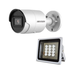 Комплект: IP-відеокамера 4 Мп Hikvision DS-2CD2043G2-I (2.8 мм) AcuSense з відеоаналітикою + ІЧ-прожектор Lightwell LW12-140IR45-220