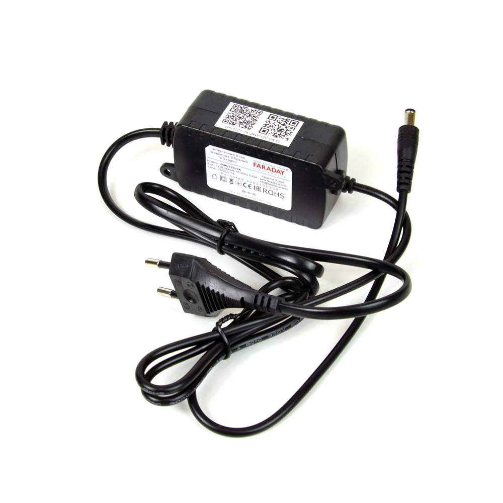 Блок живлення Faraday Electronics 24W/12V/2A (Довжина мережевого кабелю: 0.4 м, Довжина вихідного кабелю: 0.55 м)
