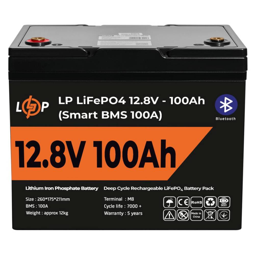 Акумулятор LP LiFePO4 12V (12,8V) - 100 Ah (1280Wh) (Smart BMS 100А) з BT пластик